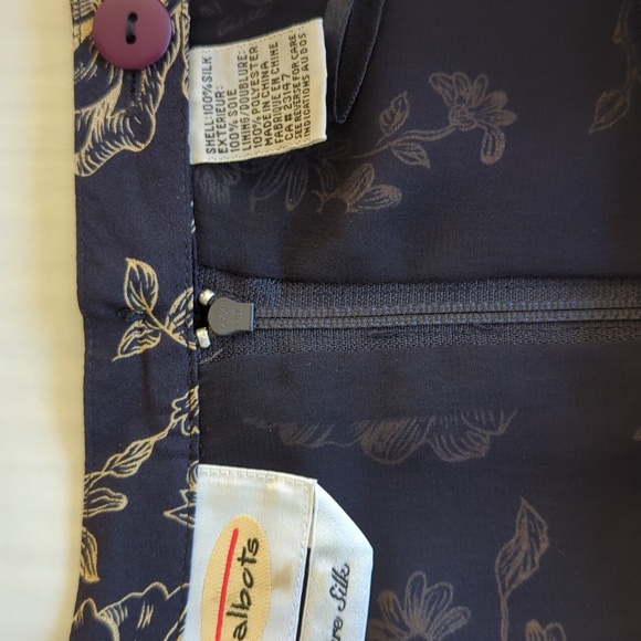 Talbots Pure Silk Floral A-Line Lined Maxi Skirt 8 Navy Blue Cream - Picture 6 of 15